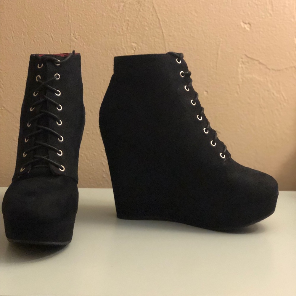Black Suede Wedge Booties